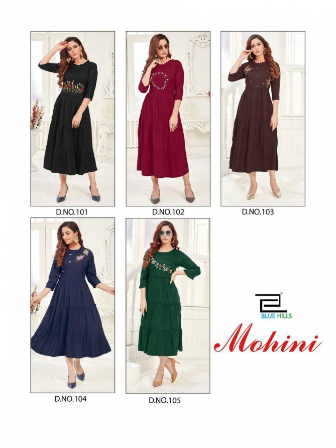 Blue Hills Mohini 1 Latest fancy Ethnic Wear Rayon Designer Long Kurtis Collection
